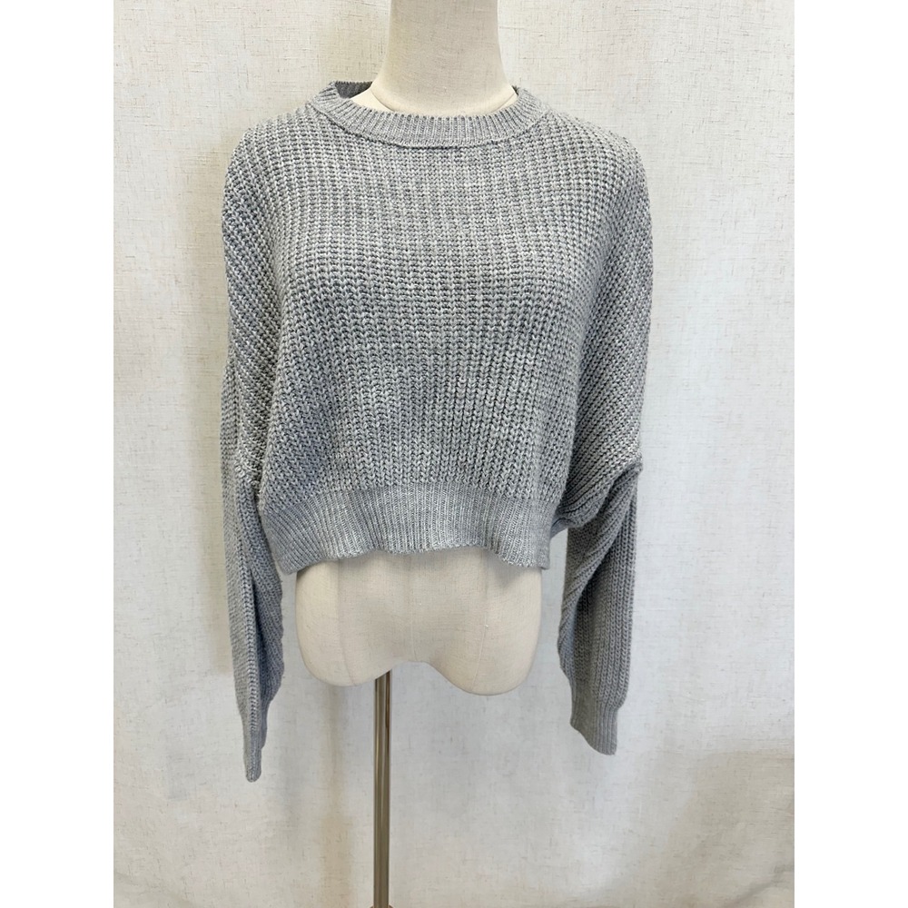 BDG Cotton Blend Grey Textured Knit Cropped Boxy Slouchy Sweater Size Medium‎